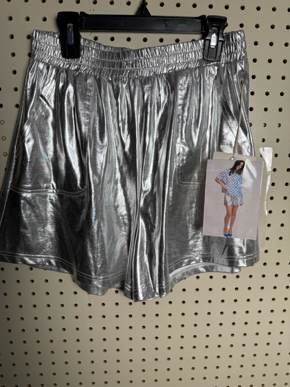 Silver Metallic Athletic Shorts - Women's